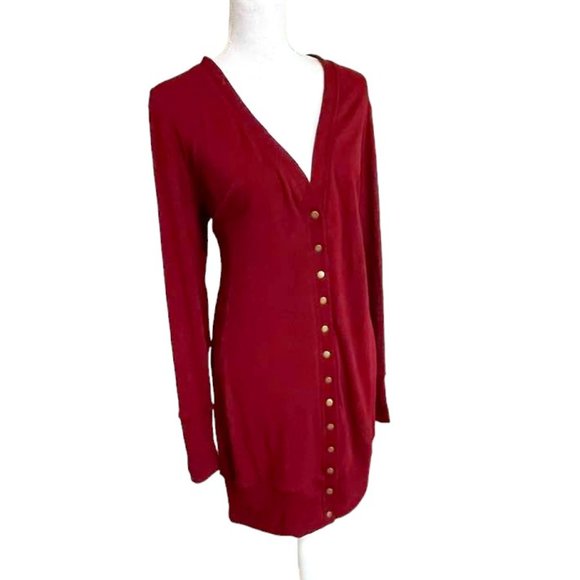Soft Long Burgundy Cardigan Sweater w/ Snaps 2XL - Picture 1 of 14